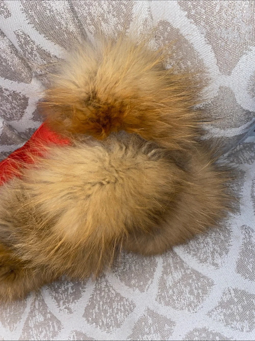 Fur on Red Suede Luxurious Throw Pillow